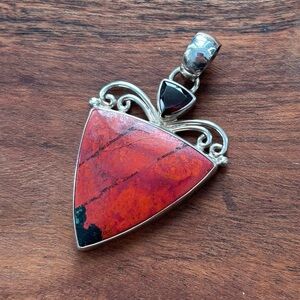 Large Sterling Silver Arizona Red Copper Jasper & Garnet Pendant